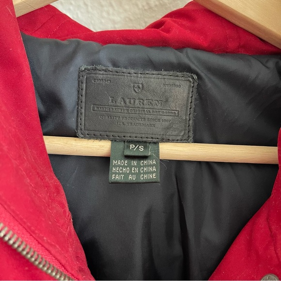 LAUREN RALPH LAUREN Red Down Fill Faux Fur Hood Cinch Waist Puffer Winter Jacket - Picture 7 of 14